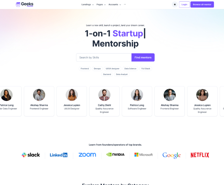 Find a mentor concept landing page
